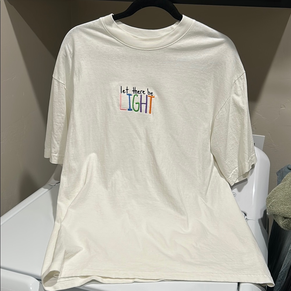Cream Short Sleeve Tee with Embroidered Design
